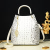 Women's Minimalist Crocodile PU Bucket Bag – Zipper Closure, Removable Strap Hand & Shoulder Bag (White, Red)
