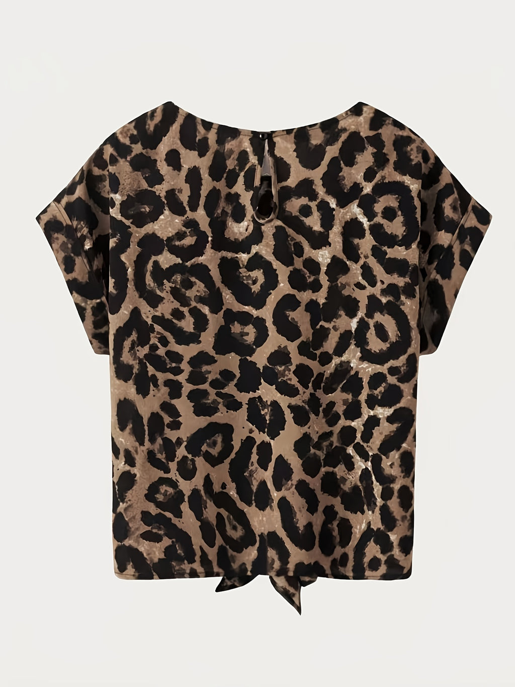 Tie-Front Leopard Print Blouse - Women's Crew Neck Casual Top for Spring & Summer