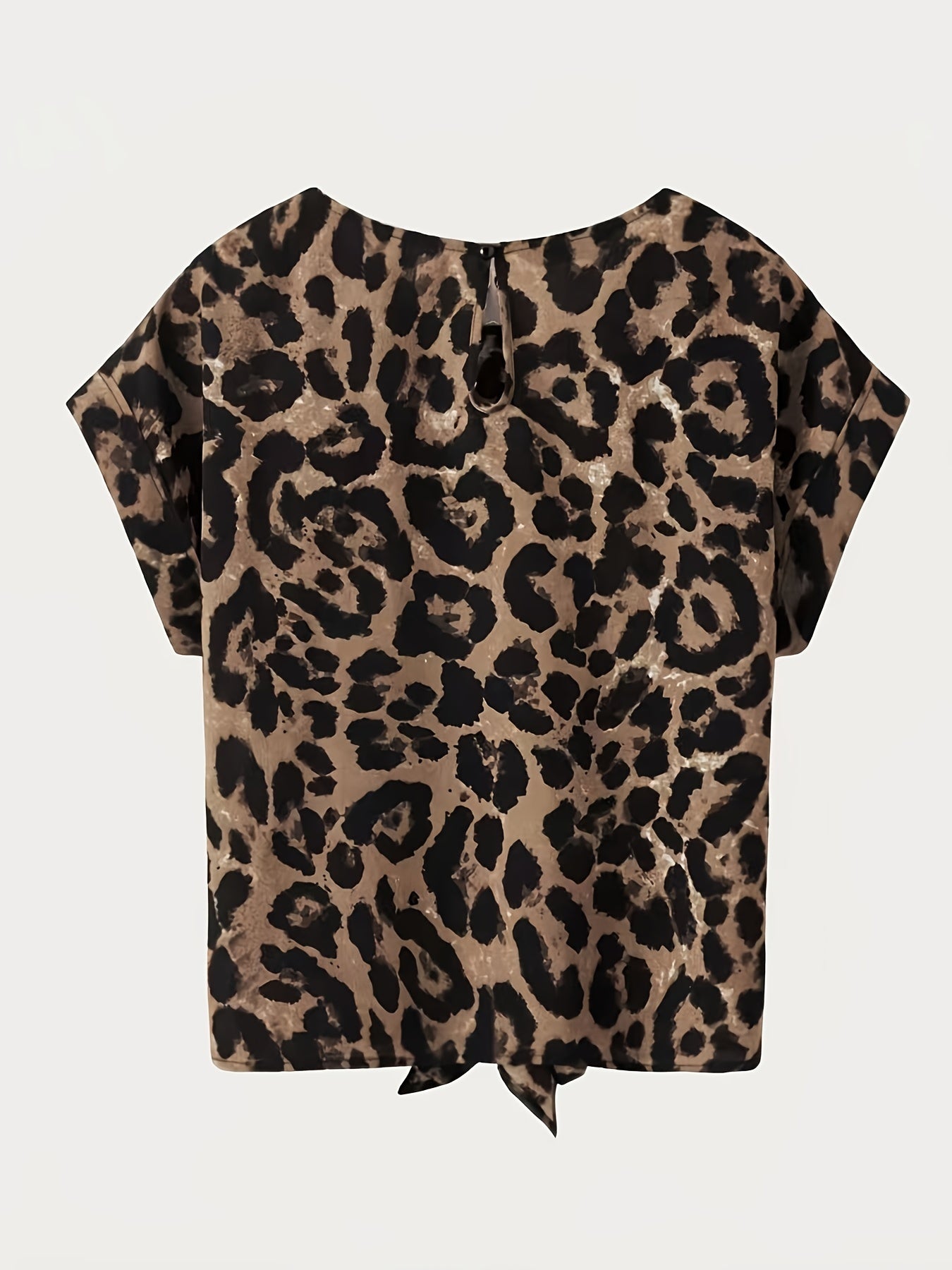 Tie-Front Leopard Print Blouse - Women's Crew Neck Casual Top for Spring & Summer