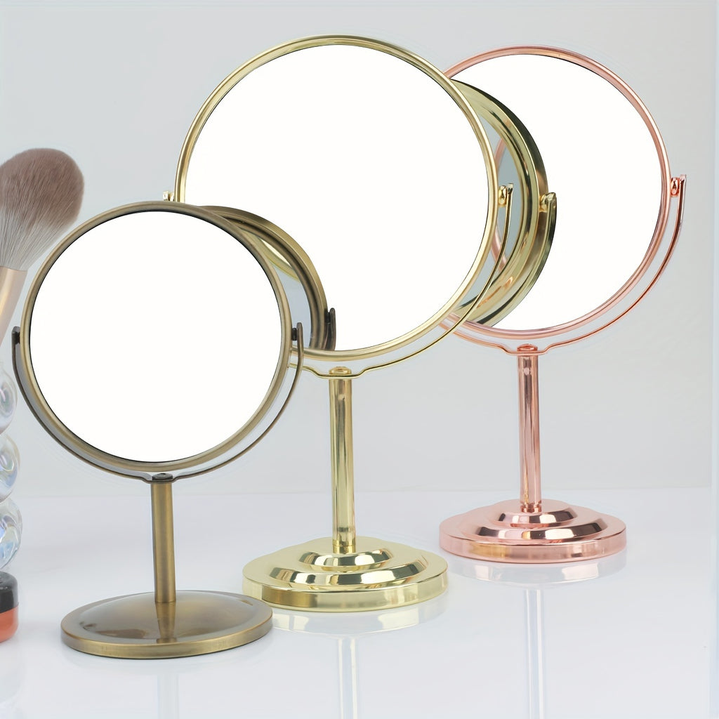 RANCAI 360° Stainless Steel Double-Sided Makeup Mirror – Polished Coastal Tabletop, HD Oil-Free Surface, Non-Electric, Anti-Skid Base