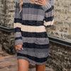 Women's Color Block V-Neck Sweater Dress Long Sleeve Loose Knit with Pockets for Fall Winter