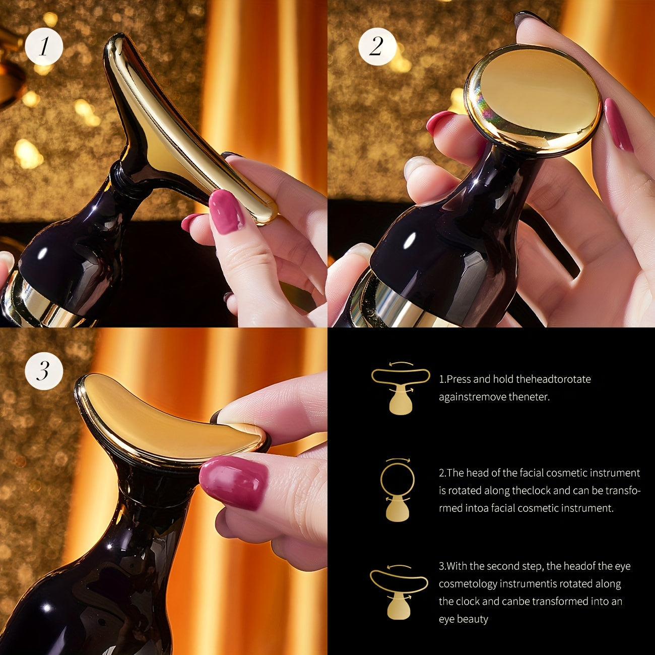 3-in-1 Battery-Powered Facial & Eye Massager with Neck, Face & Eye Rollers – Light Beige Home Spa Beauty Tool, Gift for Women