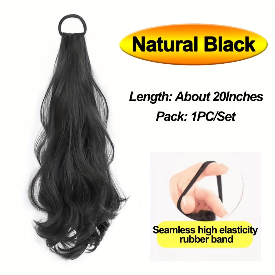 20" (50 cm) Heat-Resistant Synthetic Ponytail Extension — Voluminous Layered Loose Waves with Non-Slip Band, Natural-Looking Light Beige for Women