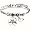 Stainless Steel Heart Pendant Adjustable Bangle Bracelet with Engraving – Gift for Girlfriend, Valentine's Day, BFF