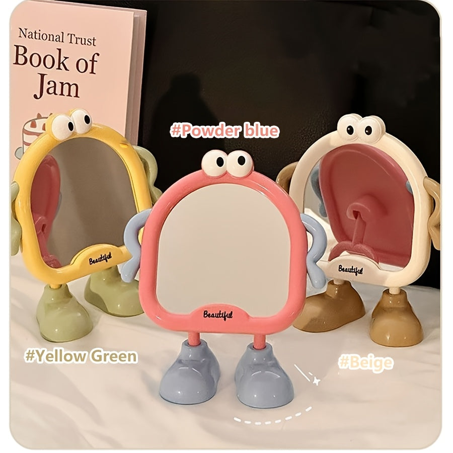 Cute Cartoon Desktop Makeup Mirror — Adjustable Angle HD Glass Portable Dressing Table Mirror for Bedroom & Dorm