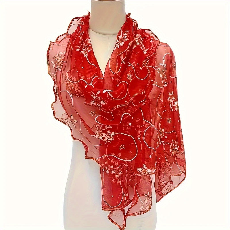 Floral Embroidered Scarf – Breathable, Windproof Boho Shawl & Sunproof Travel Wrap