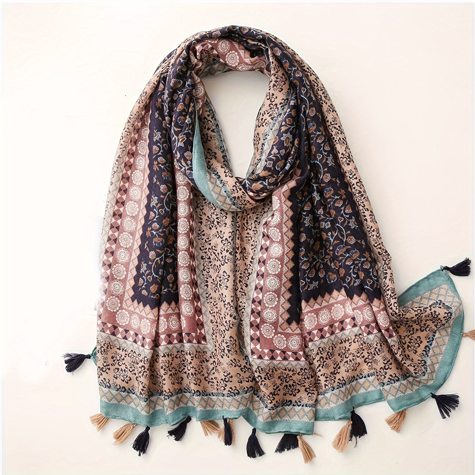 Trendy Tassel Shawl Scarf 180 x 90 cm (70.9 x 35.4 in) – Lightweight Printed Rectangular Women's Scarf, Beach Wrap & Headscarf