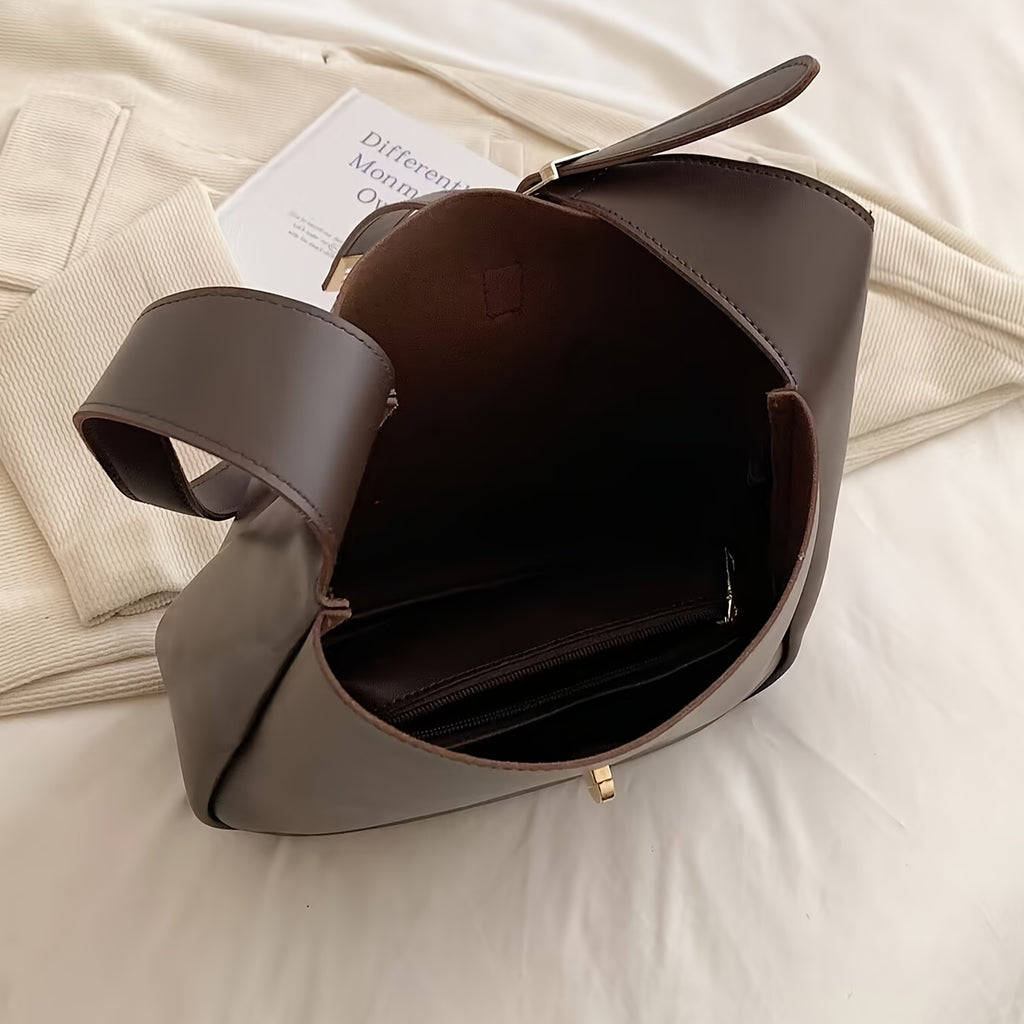 Faux Leather Tote Bag with Twist Lock – Convertible Shoulder & Crossbody Handbag for Women (Khaki, Coffee, White)