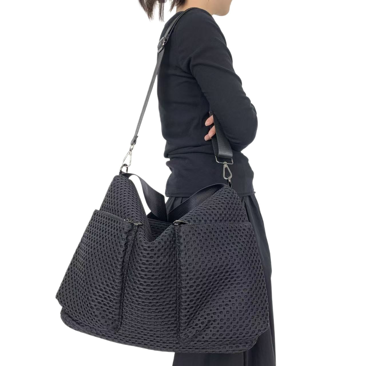 Y2K Retro Bucket Handbag for Women, Patchwork Street Fashion Front-Pocket Shoulder Bag, Large Capacity, Removable Strap