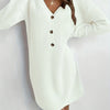 Plus Size V-Neck Long Sleeve Sweater Dress with Single Button Closure, Soft Pink Loose-Fit Casual Chic