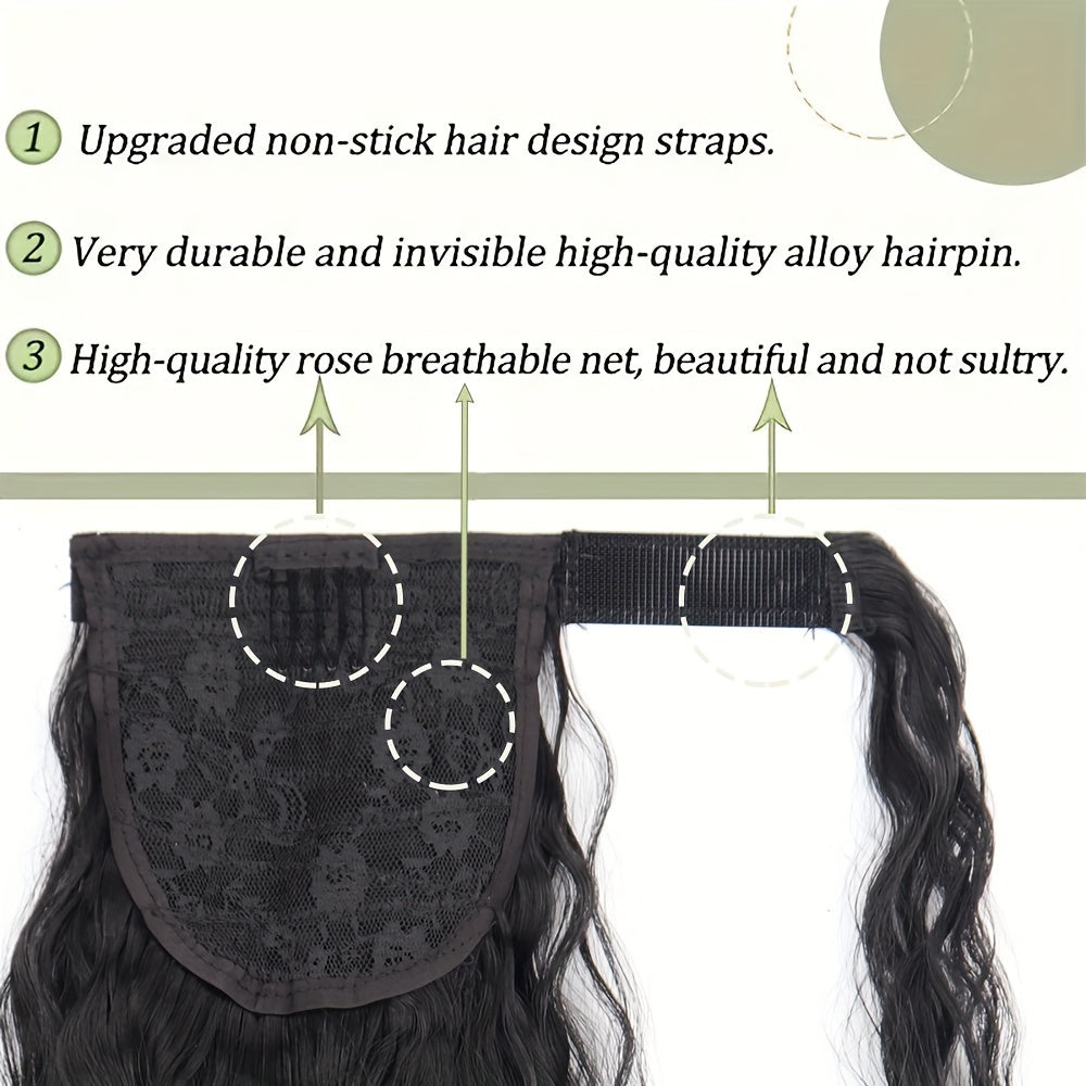 Curly Wave Clip-In Hair Extensions 22-34 in (56-86 cm) - High-Temperature Synthetic Fiber, Wrap Curls, Instant Volume, Non-Slip Breathable Net