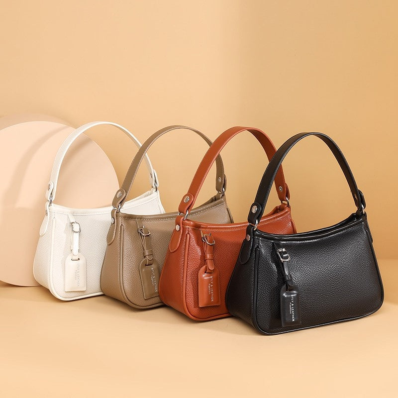 Women's Genuine Leather Crossbody Bag - Minimalist Black Zipper Shoulder Purse for Work, Travel & Parties