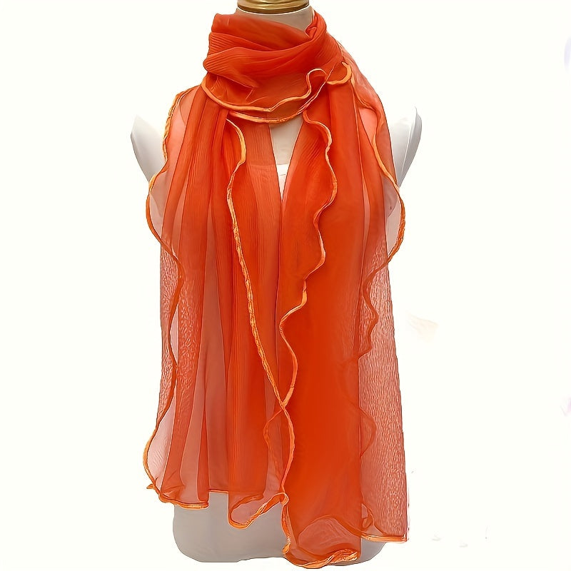 Bohemian Ruffle Edge Scarf — Long Lightweight Breathable Shawl with Glitter Accents, Sun Protection Wrap for Women