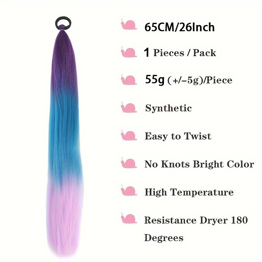 Buy One Get One Free Synthetic Straight Ponytail Extension with Elastic Hair Tie, Colorful Braided Hairpiece for Women, Party & Festival