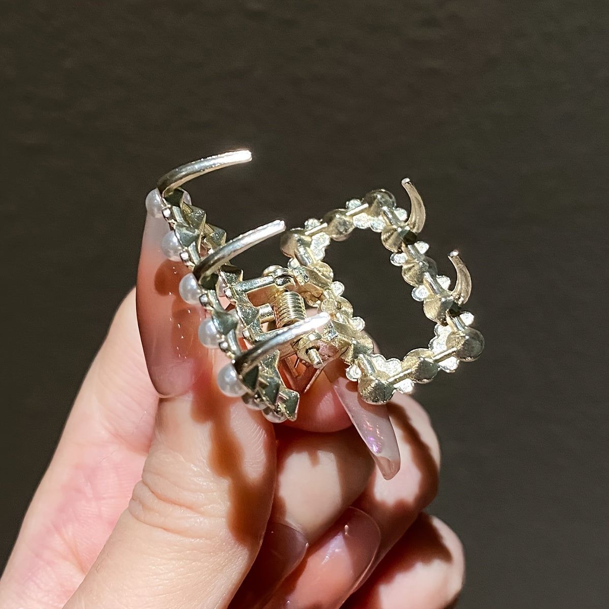 5-Pack Gold-Tone Hair Clips for Girls & Women - Geometric Heart & Butterfly Designs with Faux Pearls & Crystals