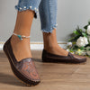 Plus-Size Women's Rhinestone Floral Slip-On Flats — Breathable PU Upper, Round Toe, Comfortable TPR Sole, All-Season