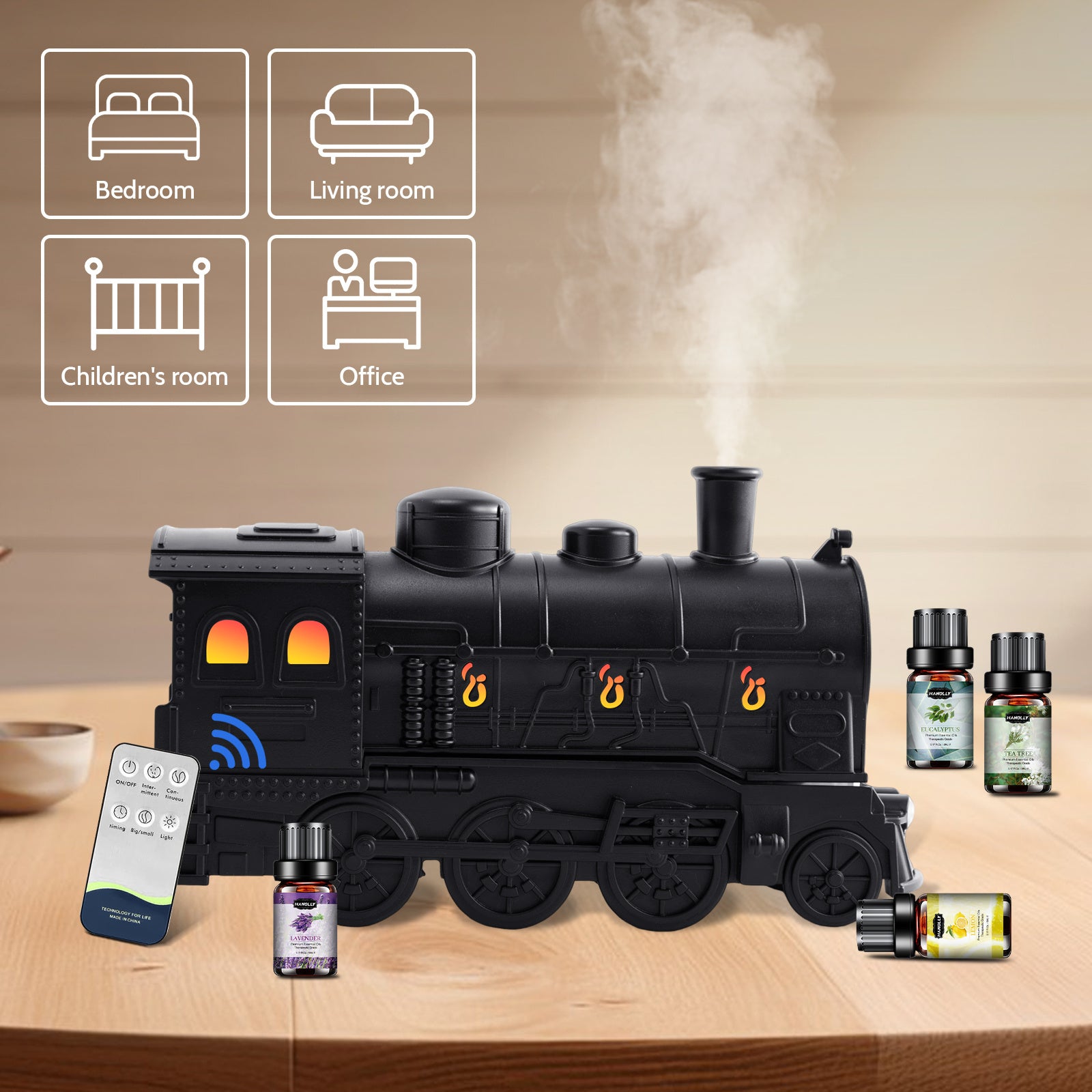 550ml (18.6 fl oz) Ultrasonic Essential Oil Diffuser with 12-Pack Oils, Remote, 7-Color LED & Timers — Large Aroma Humidifier for Bedroom Spa Yoga Hotel