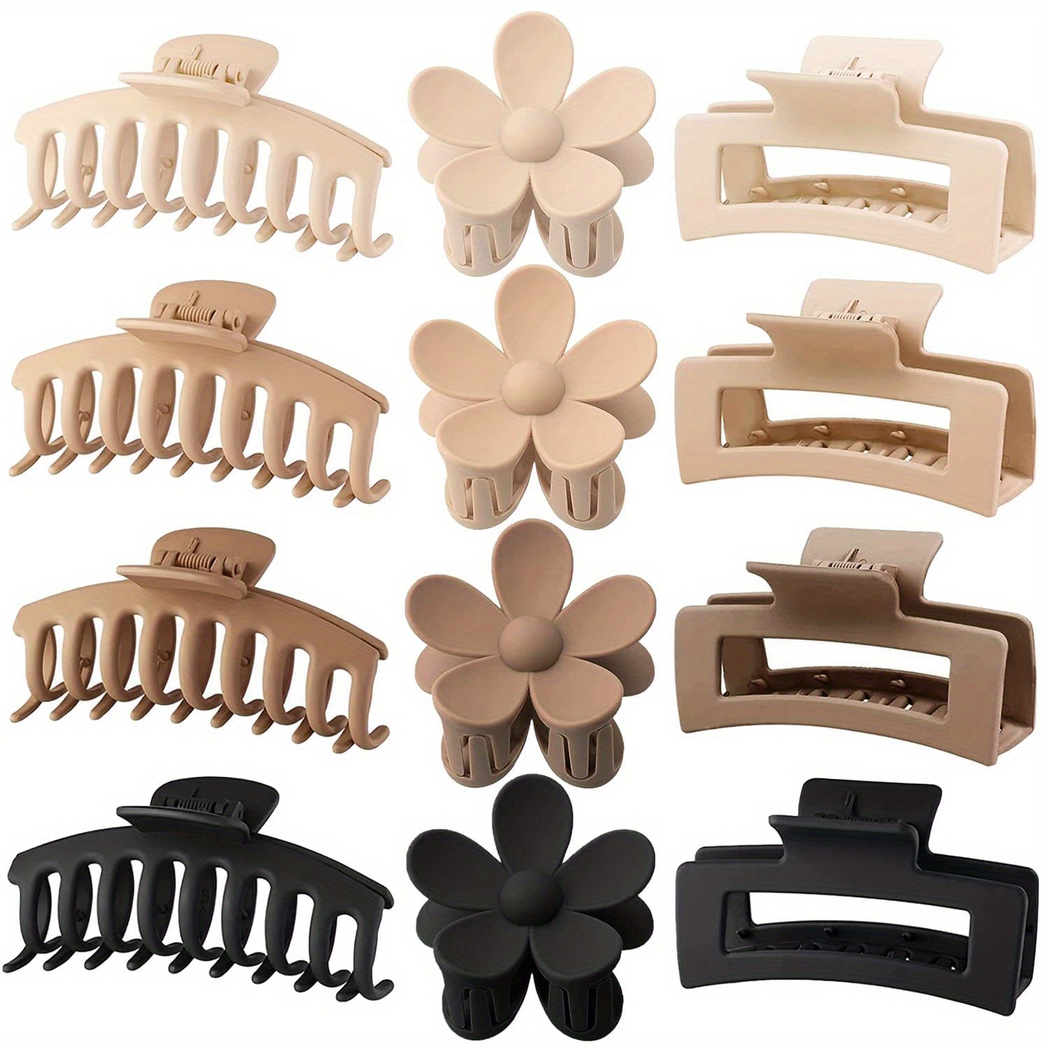 12-Pack 11 cm (4.3 in) Vintage Minimalist Frosted Flower Shark Hair Clips – Matte Hollow Oblong Plastic Set