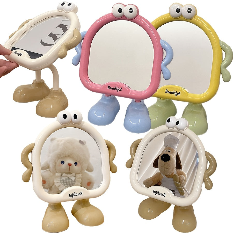Cute Cartoon Desktop Makeup Mirror — Adjustable Angle HD Glass Portable Dressing Table Mirror for Bedroom & Dorm