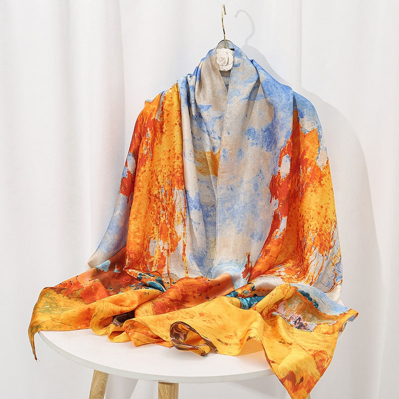 Elegant Landscape Print Scarf Shawl 35.4 in × 70.9 in (90 × 180 cm) Windproof Versatile Wrap for Women Hijab