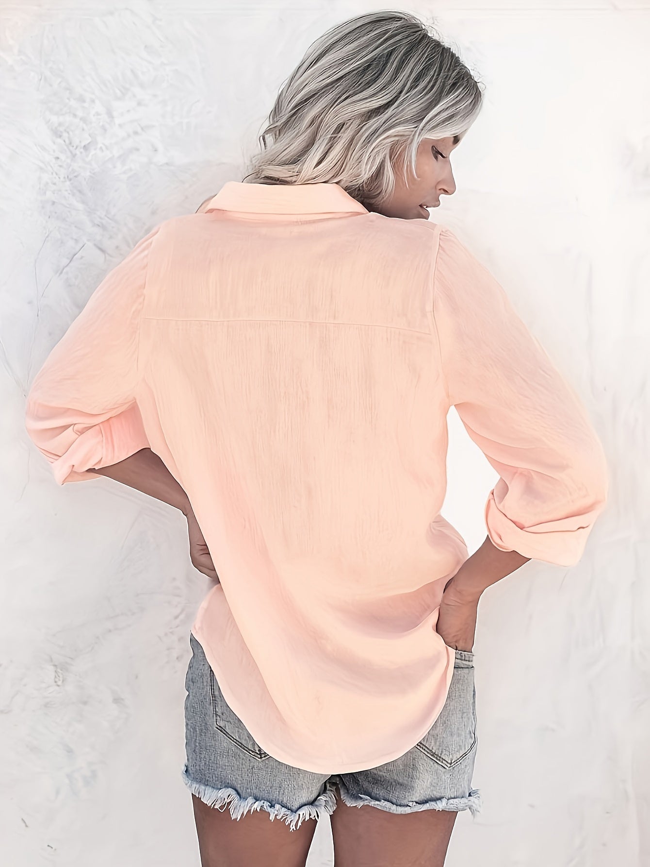 Women's Long Sleeve Button-Up Shirt – Classic Collar Blouse for Office & Everyday, All-Season Easy-Care Top