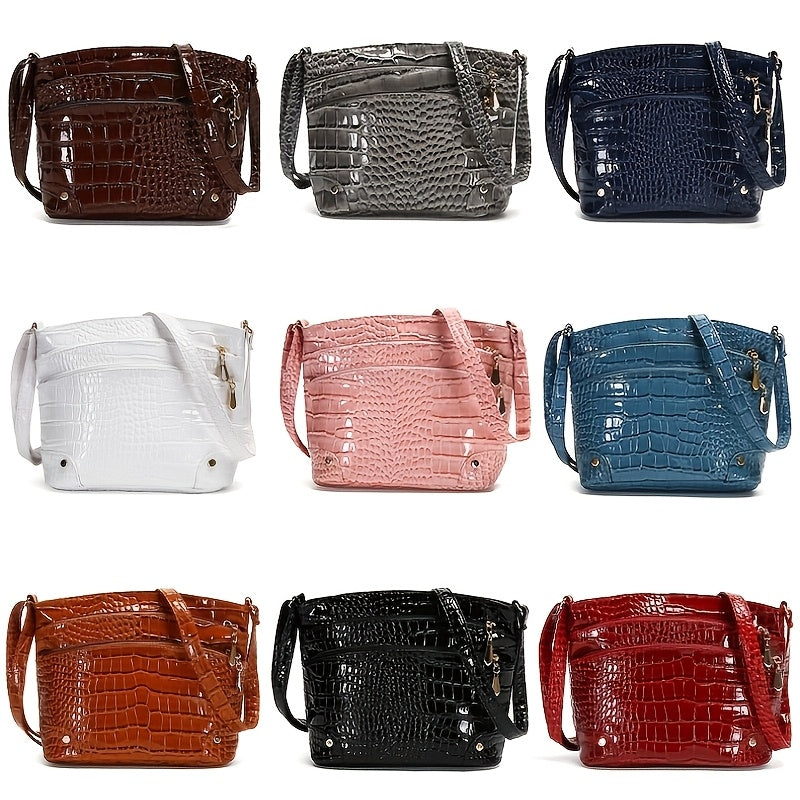Crocodile Pattern PU Women's Shoulder & Crossbody Bag - Multi-Layer Large Capacity Bucket Bag