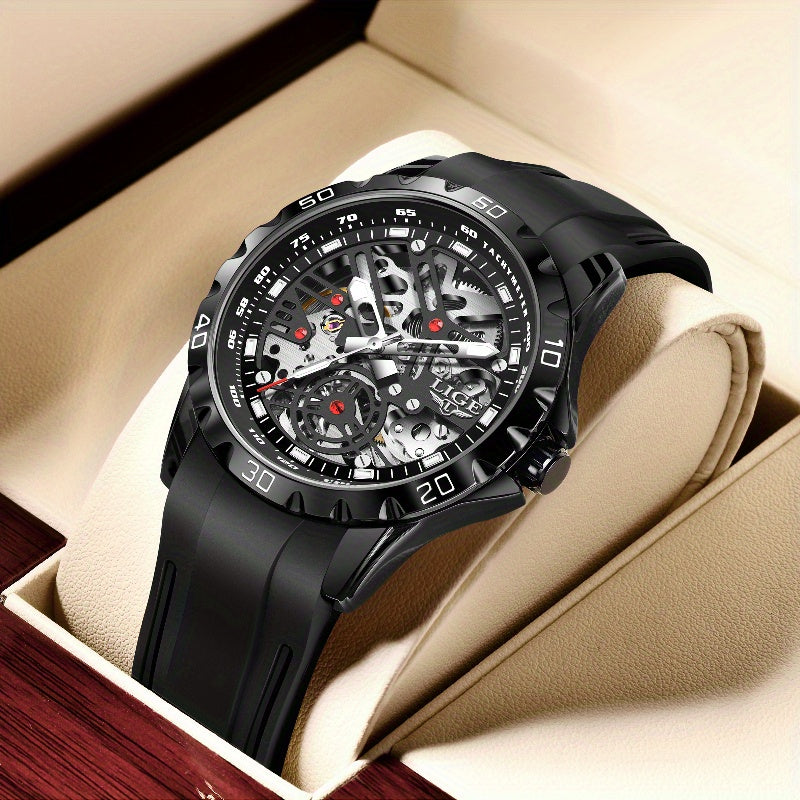 Luxury Automatic Women's Hollow Dial Mechanical Watch - Silicone Strap Elegant Valentine's Gift