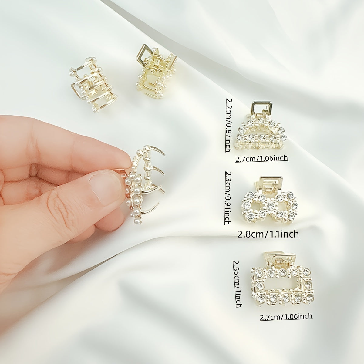 6-Pack Women's Metal Hair Claw Clips with Faux Pearls & Rhinestones, Elegant Boho Set