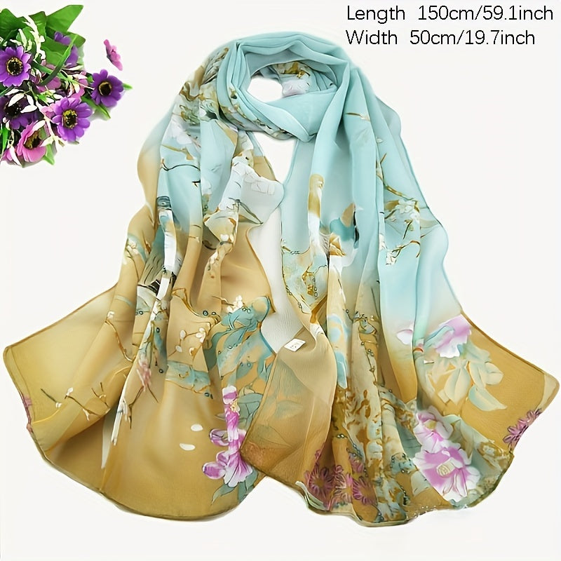 Vintage Magpie Print Long Imitation Silk Chiffon Scarf, Lightweight Shawl Wrap