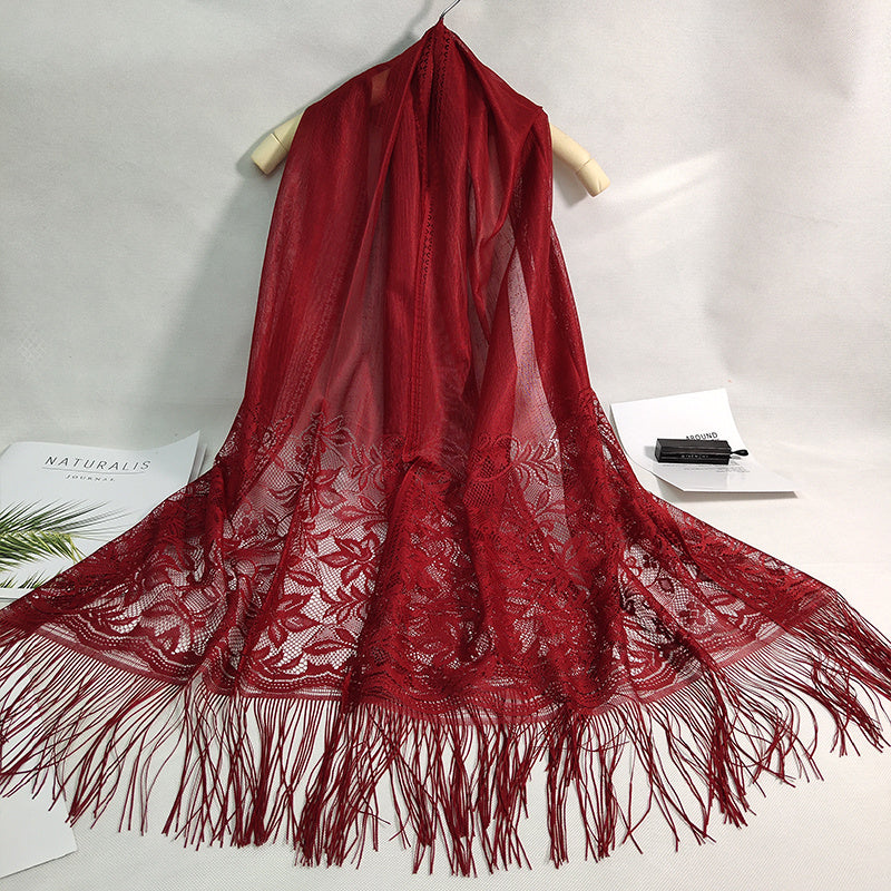 Lightweight Fringe Shawl Wrap for Women — Solid Floral Lace Evening Scarf for Weddings & Parties