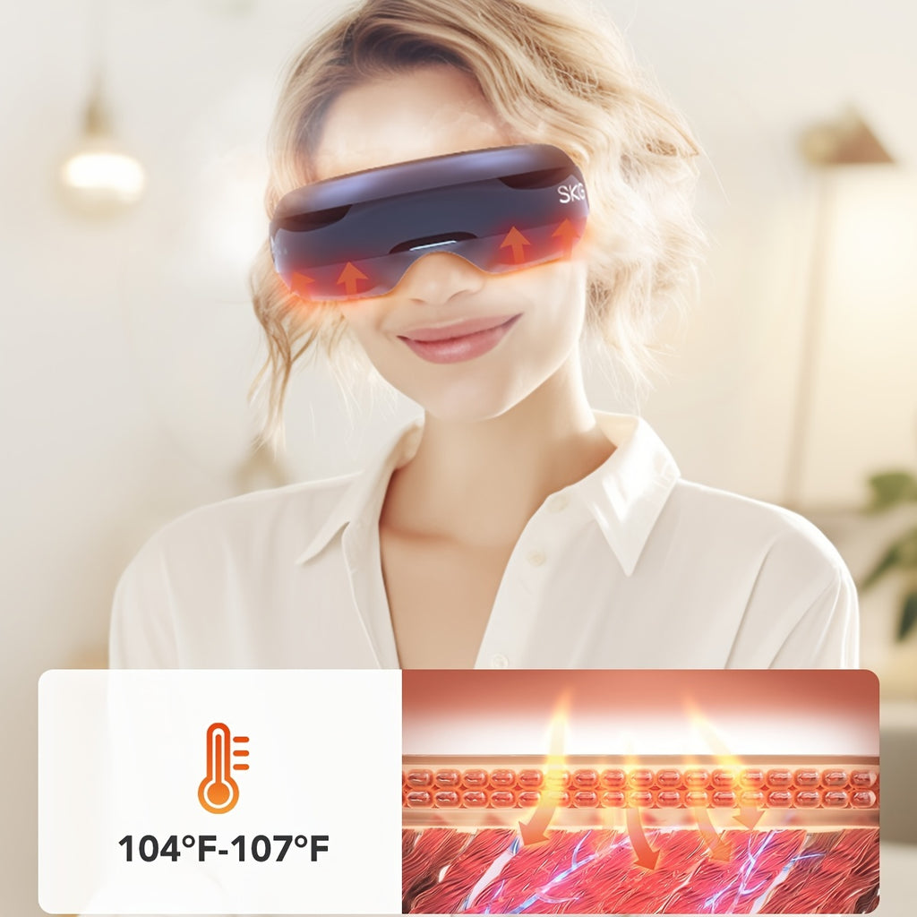SKG Wireless Portable Eye Massager with Heat & Music Playback, Built-in Vision Window, Rechargeable Relaxation Mask for Home Office Travel