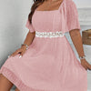 Elegant Lace Patchwork Peplum Dress - Square Neck, Lightweight