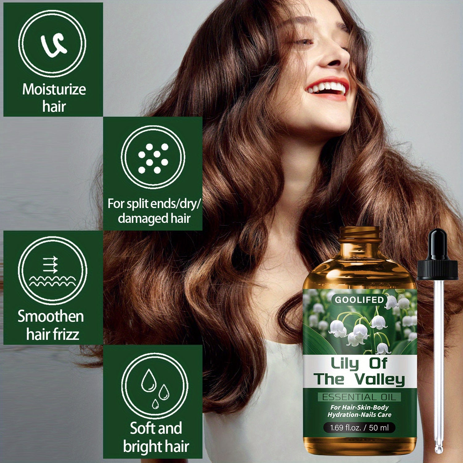 Light Beige Lily of the Valley Essential Oil 1.69 fl oz (50 ml) - No-Methanol Moisturizing & Deep-Conditioning Oil for Hair, Nails & Body, Unisex, Fresh Scent