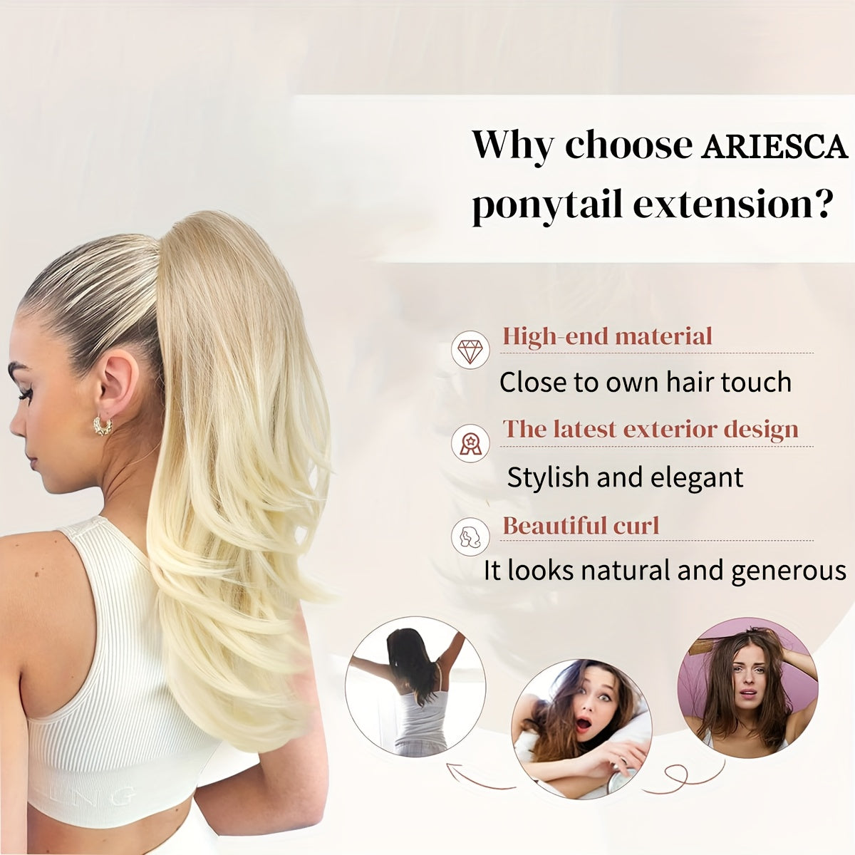 20-Inch (50 cm) Curly Wavy Drawstring Clip-On Ponytail Extension for Women