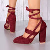 Elegant Women's High Heel Ankle-Strap Sandals – Fabric Upper, Round Toe, Lace-Up Block Heel, Rubber Sole