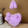 Faux Fur Heart-Shaped Crossbody Bag with Chain Strap – Solid Color Plush Women's Shoulder Bag with Zipper Closure
