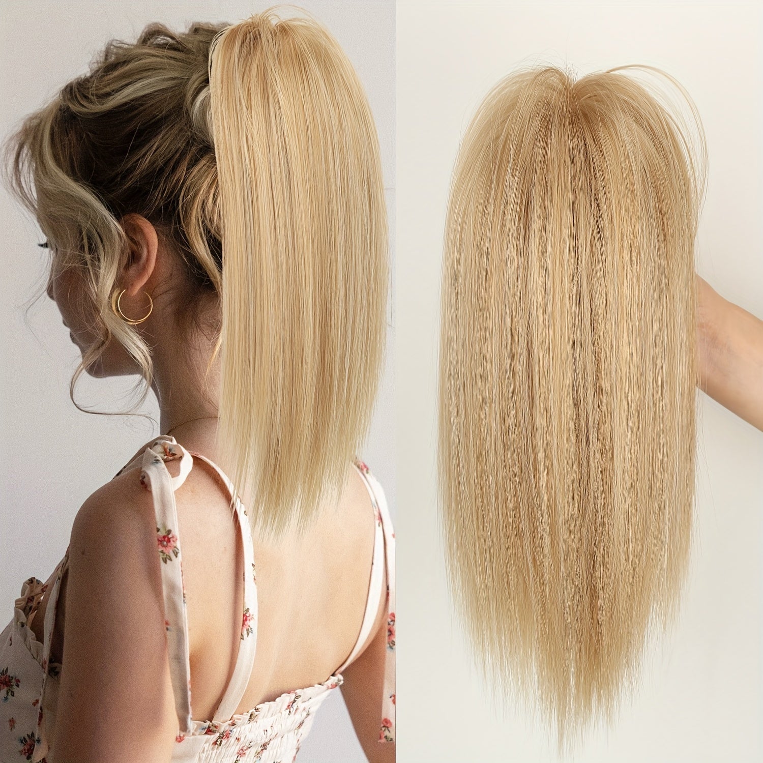 16-Inch (40 cm) Messy Short Straight Clip-In Ponytail Extension with Claw Clip - Synthetic Natural Look for Women