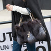 Women's Luxury Fox Fur Crossbody Handbag - Black Plush Purse with Adjustable Strap & Zipper Closure