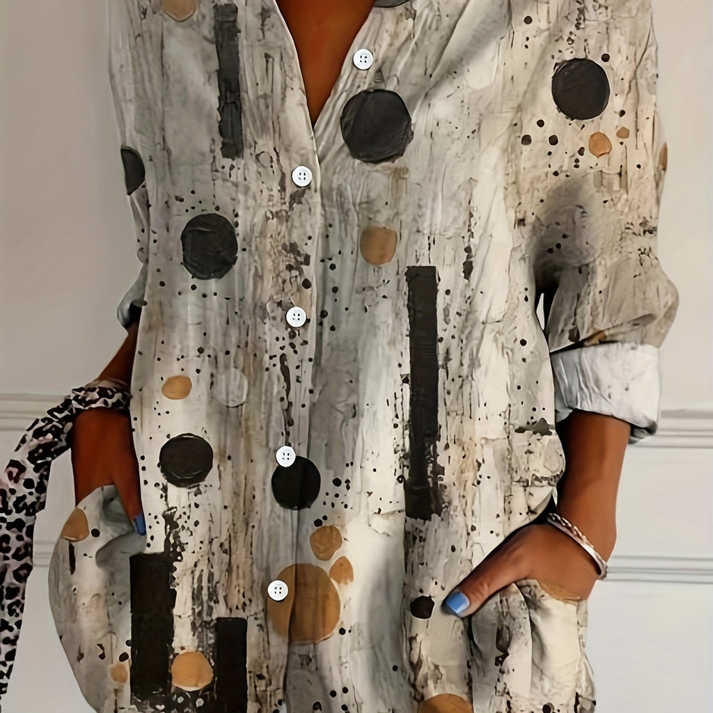 Women's Vintage Polka Dot Button-Up Blouse – Lightweight Long Sleeve Shirt with Ruffle Cuffs (100% Polyester)