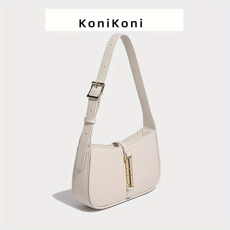 KoniKoni French-Inspired Women's Shoulder Handbag – Magnetic Closure, Gold-Tone Hardware, Microfiber Leather Tote (Beige, White, Black, Burgundy, Light Brown)