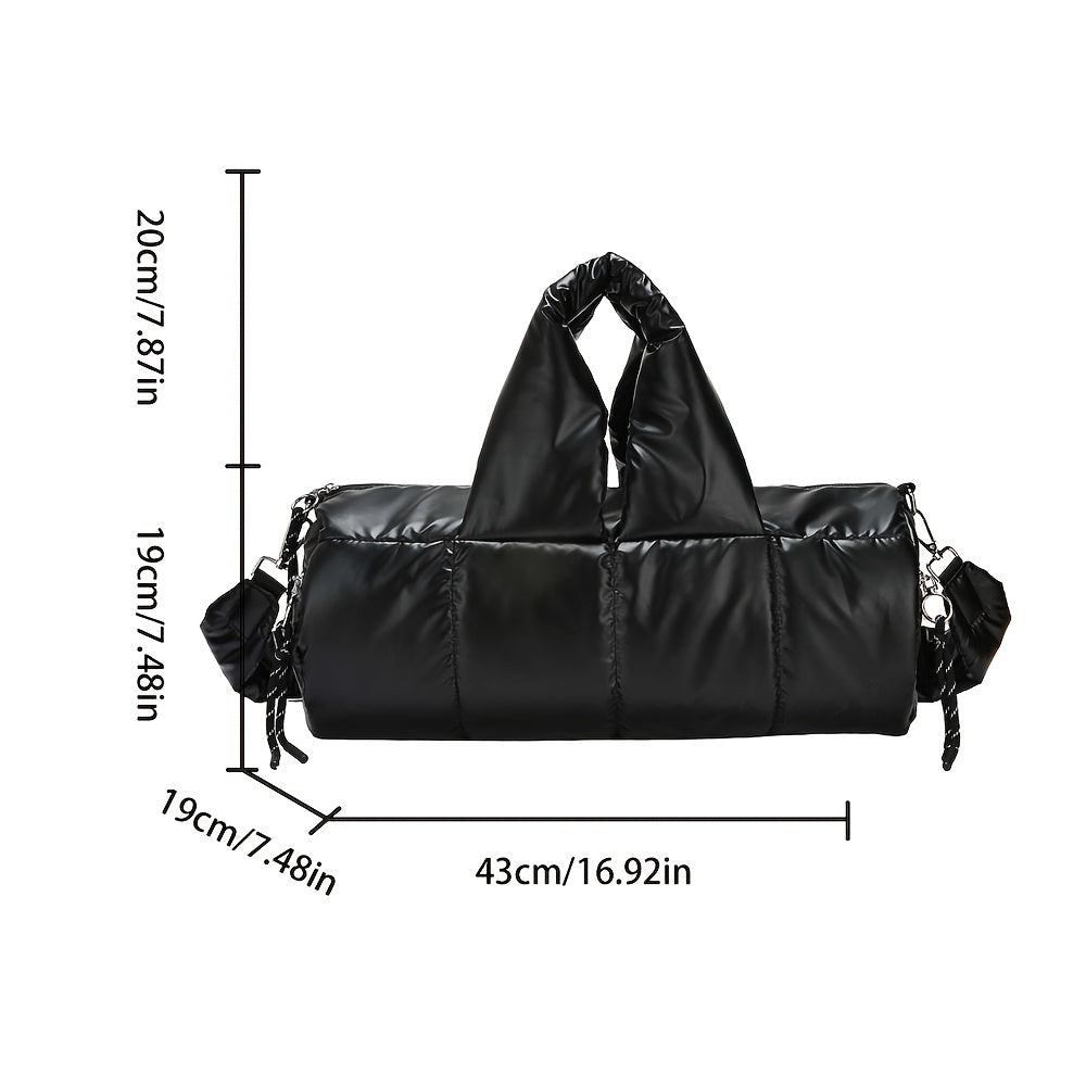 Quilted Puff Bucket Shoulder Bag Large Capacity PU Handbag with Detachable Strap Gold-Tone Hardware Zipper Closure Champagne Black Silver Blue