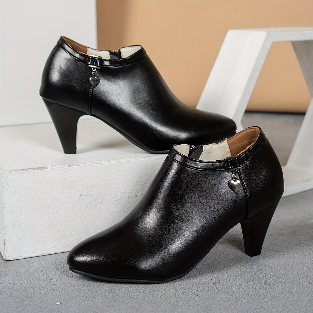 Women's Pointed Mid-Stiletto Heel Pumps with Side Zipper – Solid Color Elegant Dress Shoes