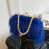 Fluffy Faux Fur Pearl-Handle Evening Clutch — Winter Party & Valentine’s Day Bag for Women (Phone & Coins)