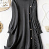 Plus Size Midi Sweater Dress High Neck Long Sleeve French-Style Twist Knit with Gold Buttons Soft Comfortable Fall Winter Party Evening