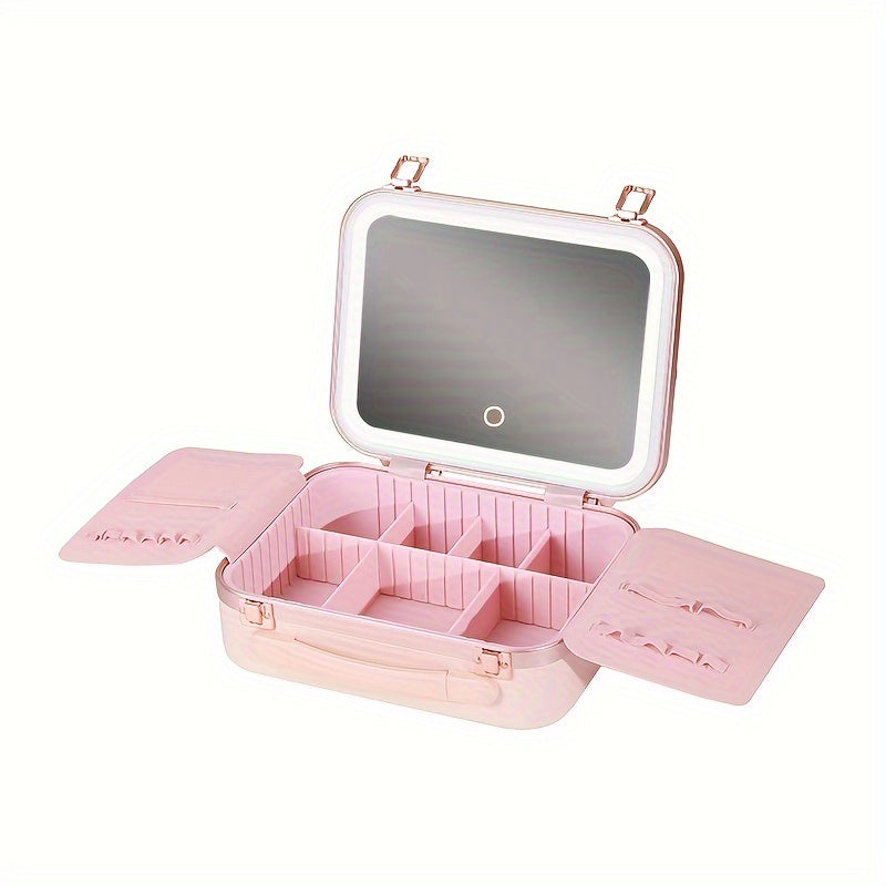 LED Lighted Rechargeable Travel Makeup Train Case with Mirror — Cosmetic Organizer for Women, USB Charging, 2000mAh