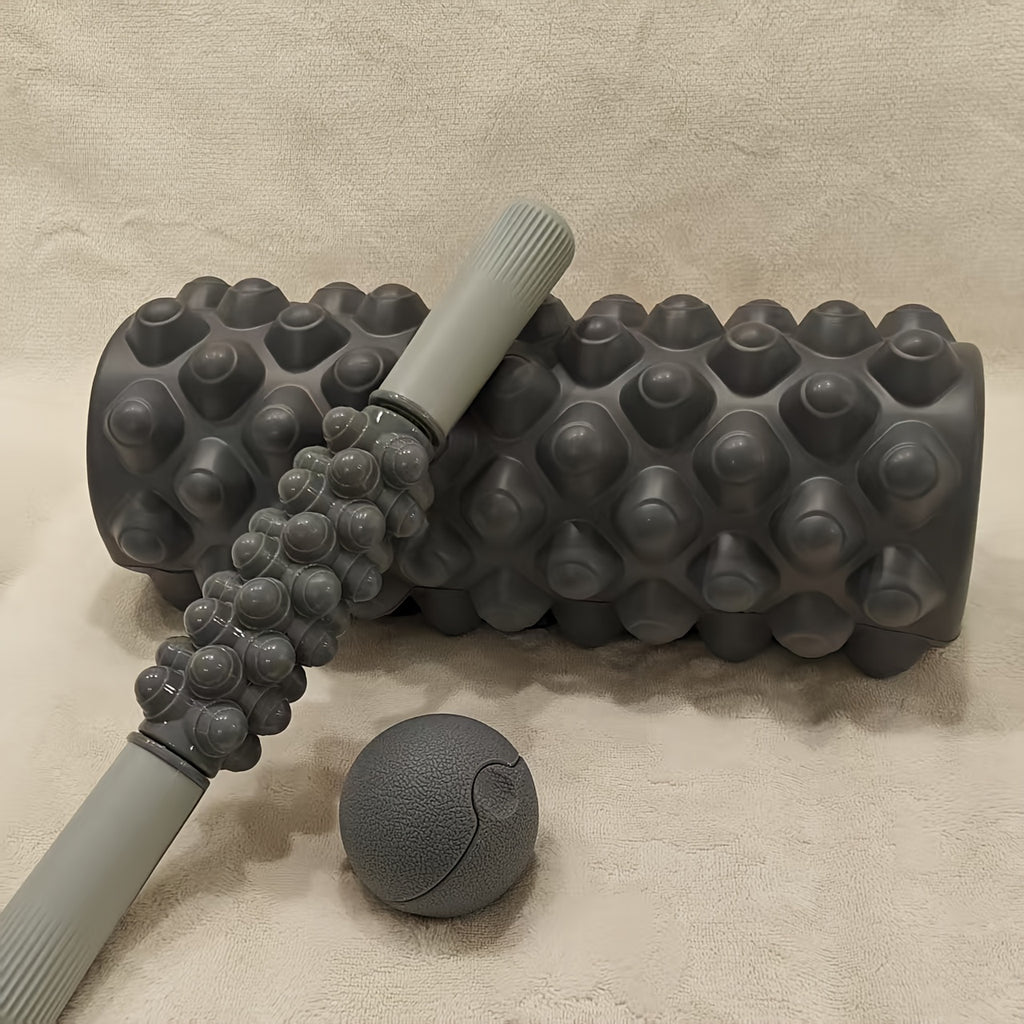3-in-1 Foam Roller & Fascia Ball Set — Hollow Massage Roller, Muscle Roller Stick & Plantar Fasciitis Ball for Recovery, Yoga & Pilates