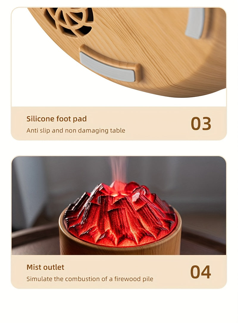 Campfire Desktop Humidifier & Aroma Diffuser — Soundwave Ultrasonic, Real Flame Effect, Dual Mist, Quiet USB Humidifier with LED Night Light & Auto Shut-Off (Black, Red, Purple, Green, Gold, Brown)