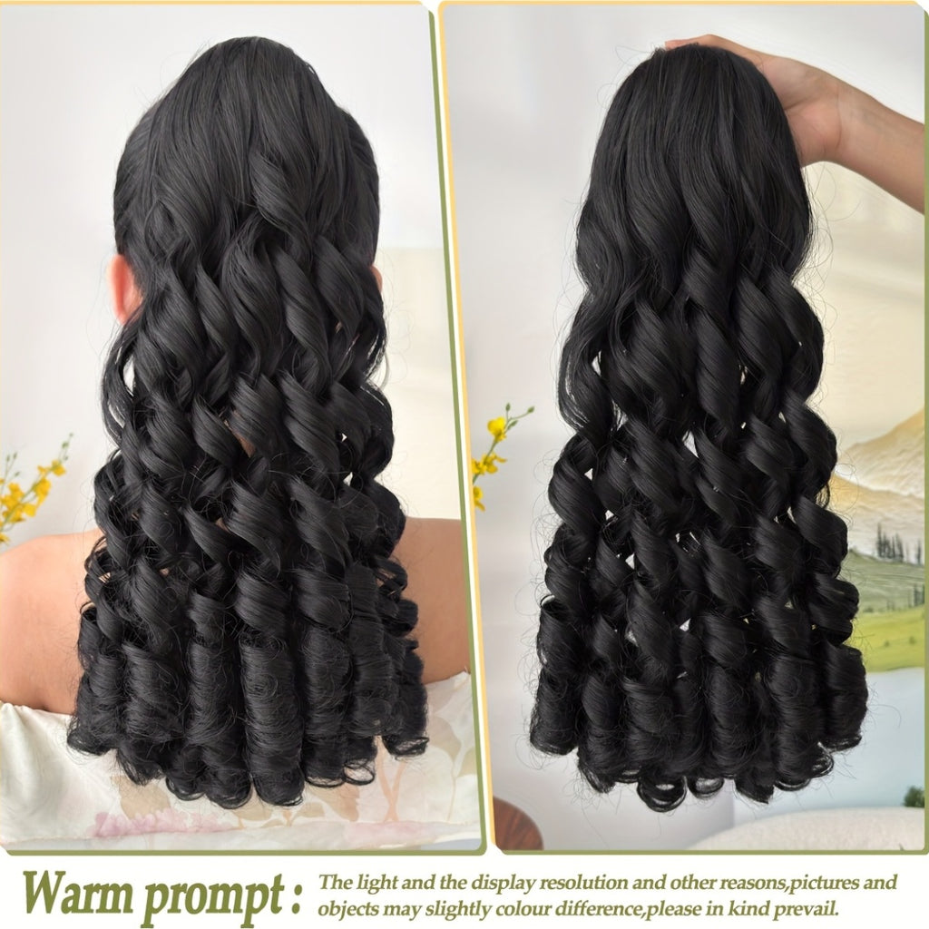 20" (50 cm) Deep Wave Drawstring Ponytail Extension – Clip-In Synthetic Hair in Burgundy, Red, Black, Brown, Blonde