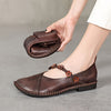 Women's Leather Slip-On Flats — Solid Color Closed-Toe Retro Casual Comfortable Shoes
