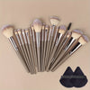 Champagne Gold Professional Makeup Brush Set with Travel Case — Foundation, Blush & Eyeshadow Blending Brushes | Gift Set for Women